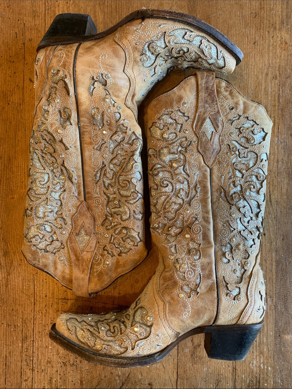 Corral Tan Leather Handcrafted Glitter Boot - Picture 9 of 16